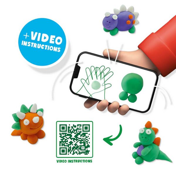 video instructie voor fundo klei dino's met qr code, motoriekspeelgoed
