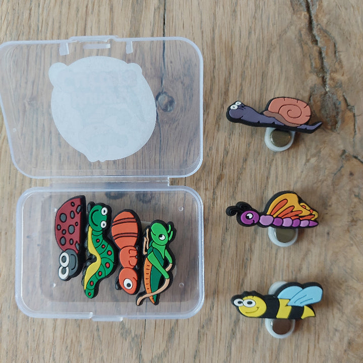 hungry cutters schaar magneten, thema insecten, 7 stuks in doosje. Fijne motoriek materiaal