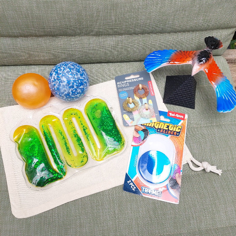 ontprikkel fidget set, fier en focus set, fidgetset, cadeauset, motoriek fidgets