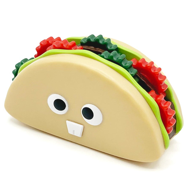 schattige taco fidget, speelgoed taco met oogjes en tand, tandwielen als salade en tomaten, mechanisch
