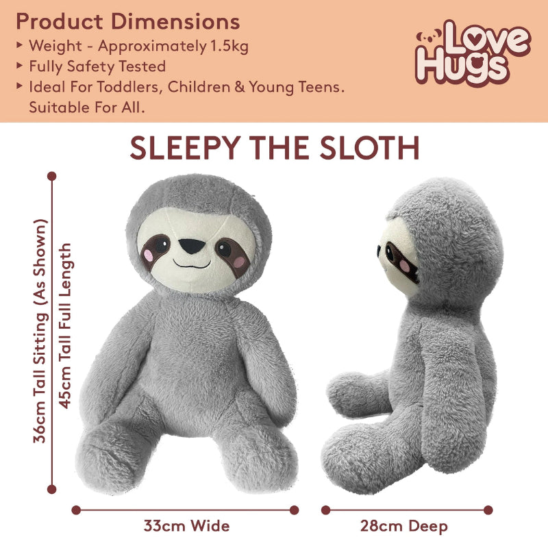 afmetingen van de sleepy the sloth van love hugs, gewicht knuffel
