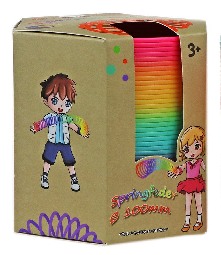 traploper, springfeder 100mm, 10cm, in doos, regenbogen traploper