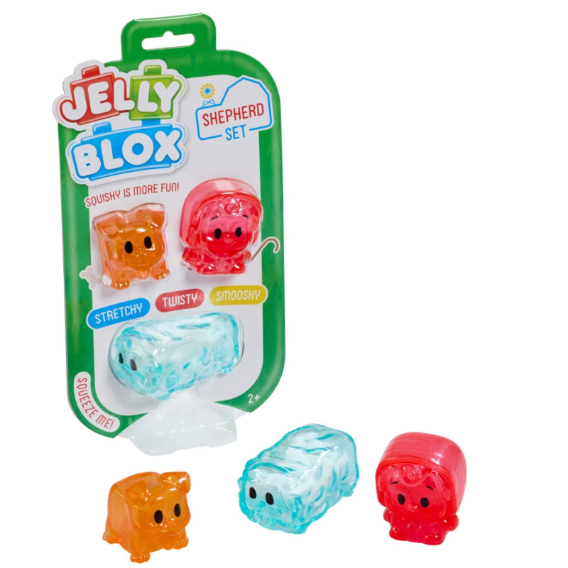 jelly blox schaapsheerder set, schaap, hond en heerder, si materiaal