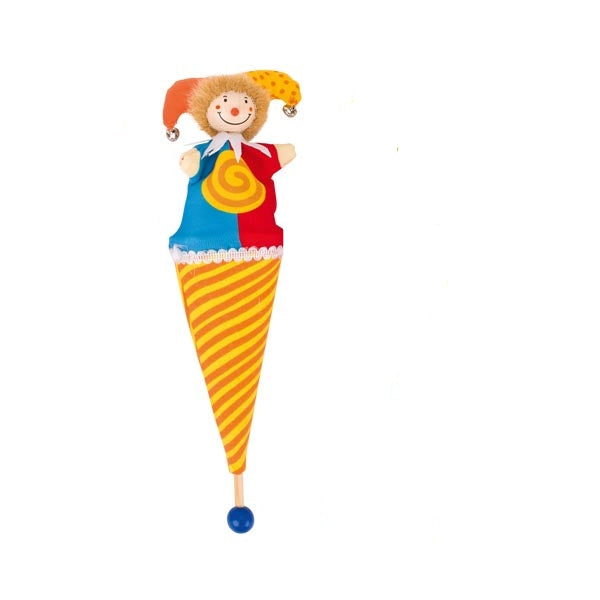 Stokpop clown, tütenpuppe kasper, motoriekspeelgoed, met belletjes
