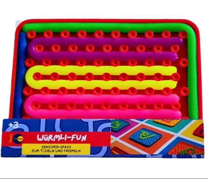 würmli fun, sensoriek silicone plaat met stretch snoertjes, wormpjes, motoriekspeelgoed