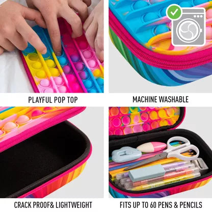 ZIPIT POP Pencil Box for Kids, Silicon Sensory Push It Case, pop it etui regenbogenkleuren, sensoriek etui
