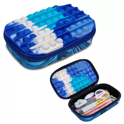 ZIPIT POP Pencil Box for Kids, Silicon Sensory Push It Case, pop it etui blauw