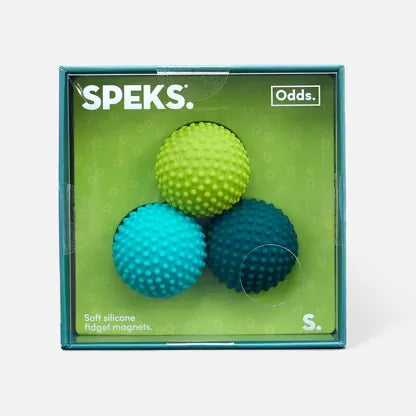 SPEKS Odds silicone fidget ballen in groene variant met stekelige noppen, zichtbaar in verpakking