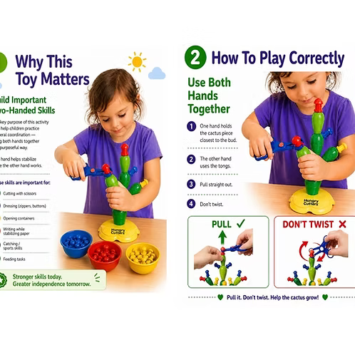 Educatieve uitleg van het spel Cactus Pruning Toy in gebruik met kinderen en motorische ontwikkeling