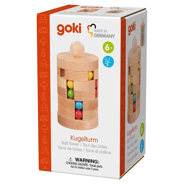 goki, made in germany, verpakking van de kugelturm, kogeltoren, geduldsspel