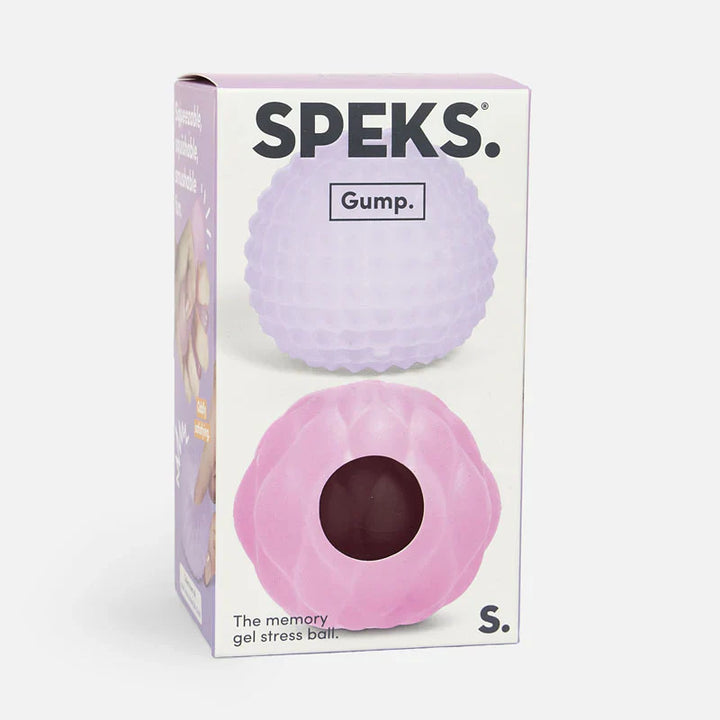 Speks Gump Surface duo set warme kleuren stressballen in verpakking met sensorische fidget ballen