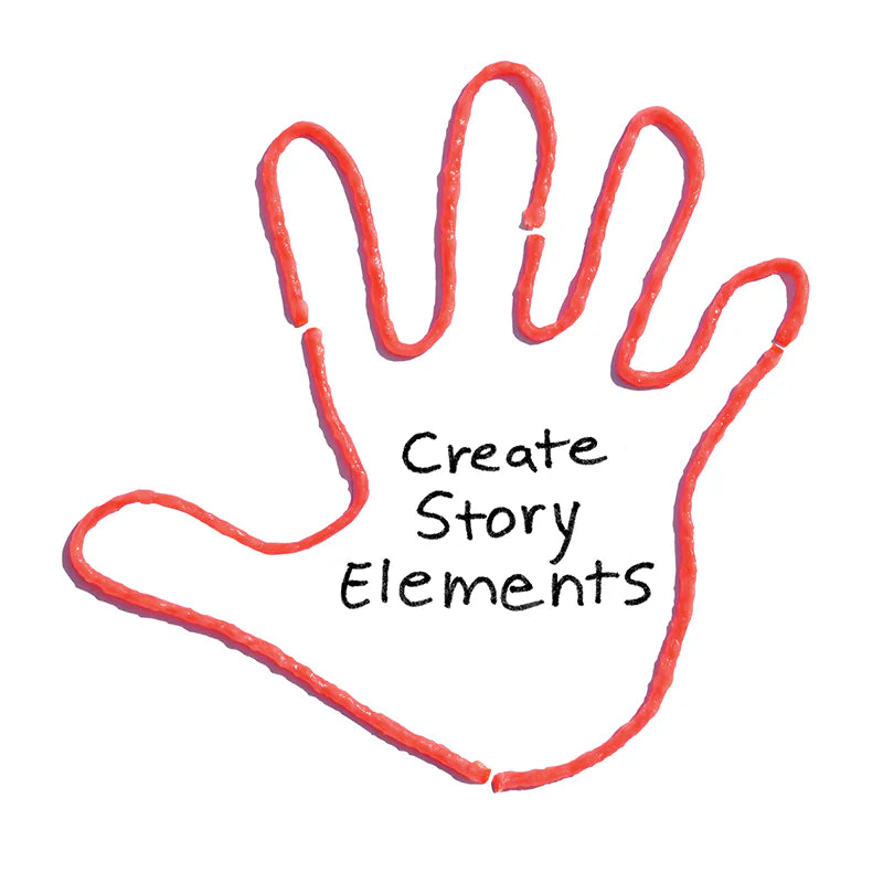 hand gelegt van wikki stix met tekst create story elements
