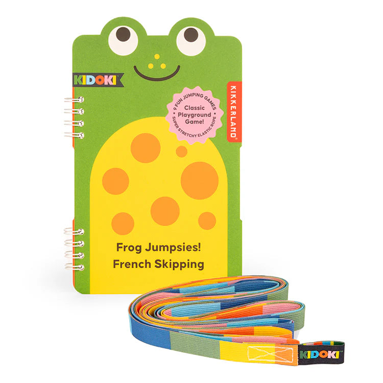 kidoki van kikkerland, frog jumpsies, springelastiek met boekje, grove motoriek materiaal