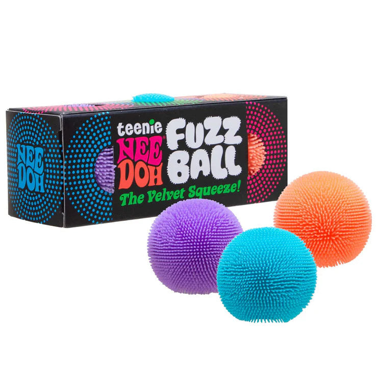 Set van 3 NeeDoh Teenie Fuzz Ball stressballen in zwarte nedoh verpakking