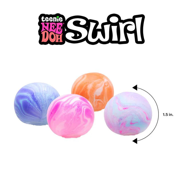 teenie needoh swirl ballen 1,5in, met afmeting, sensoriek materiaal