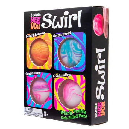 needoh swirl, teenie mini anti stressballen, vier stuks in verpakking