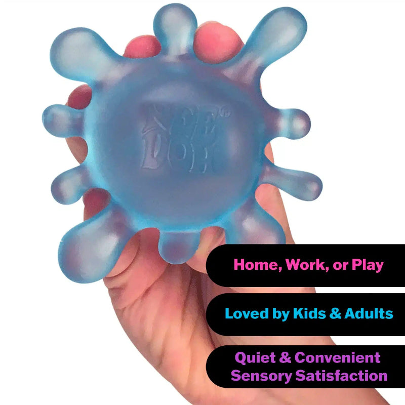 blauwe needoh sploot splat fidget in hand, fidget toy, anti stress fidget