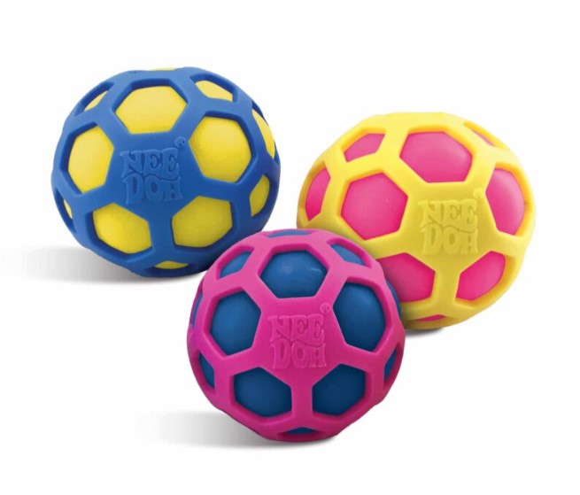 drie ballen van needoh, atomic, tweekleurig antistressbal fidget bal