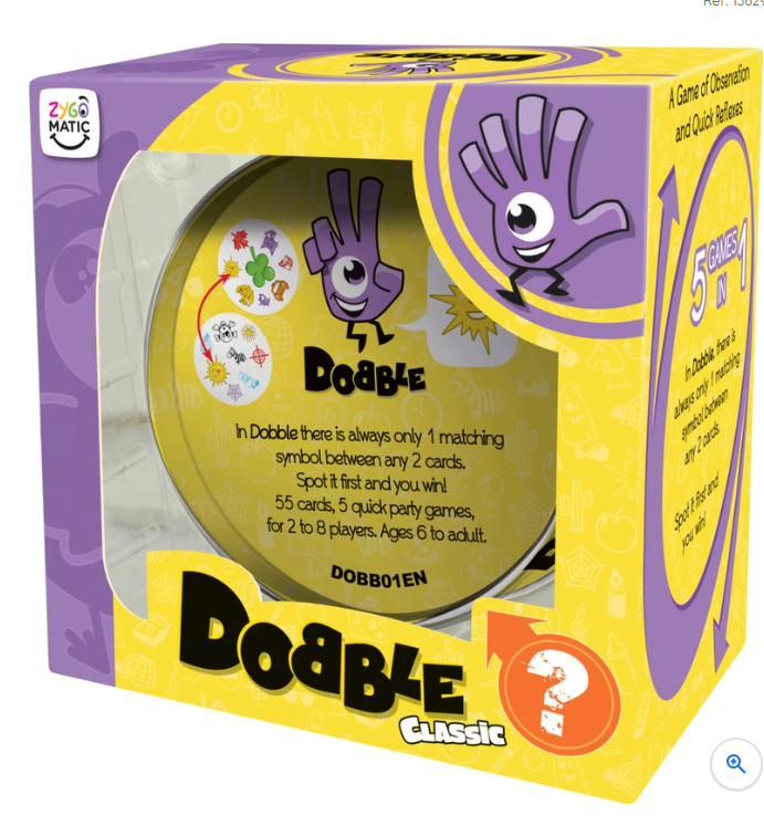 dobble classic kaartspel in een blik met verpakking