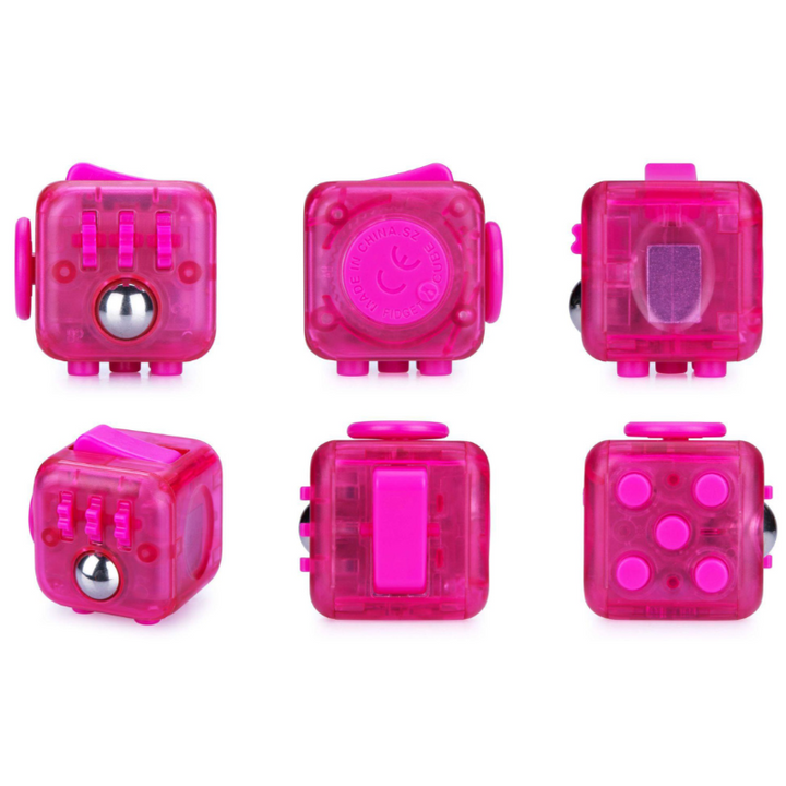 alle zes kanten van de fidget cube van zuru, roze, motoriek speelgoed