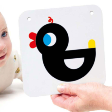 voorbeeldkaart eend, contrast kaart, zwart wit kaart voor baby's, visuel materiaal