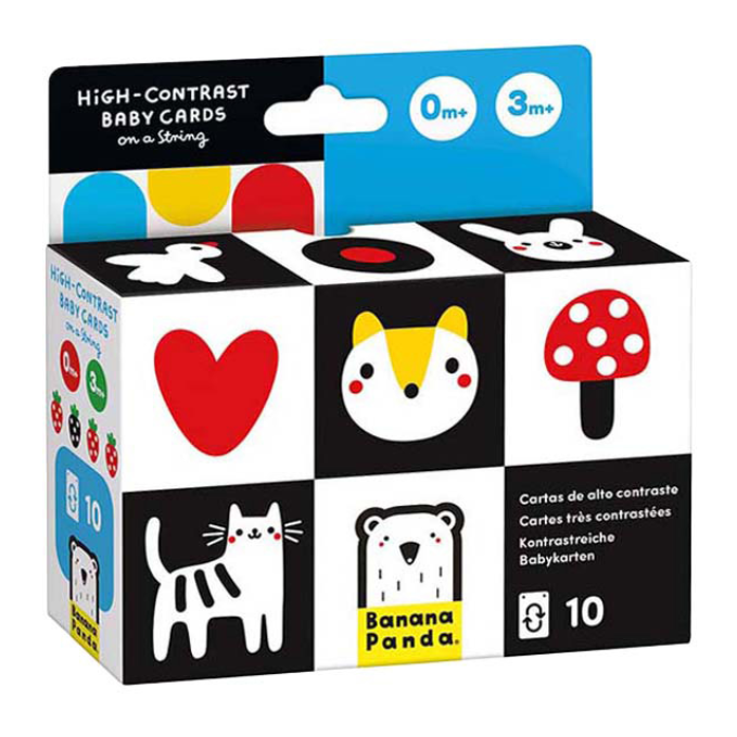 high contast baby cards on a string, banana panda verkapkking, 10 si kaarten