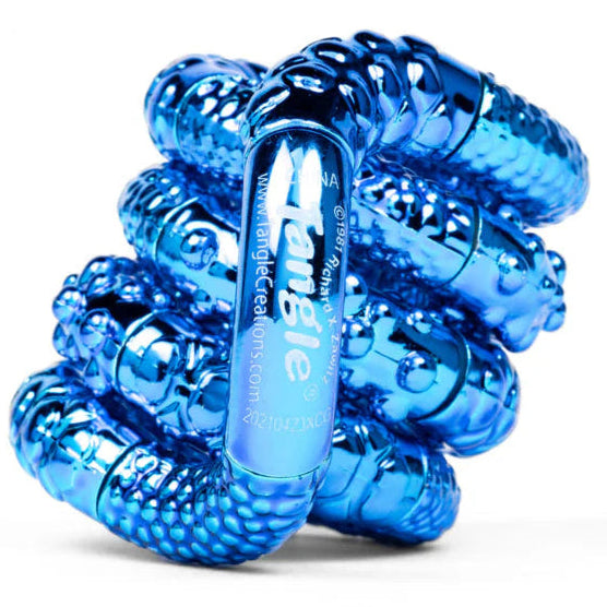 blauwe pocket tangle fidget met gebogen schakels en sensorische structuur voor fijne motoriek en concentratie