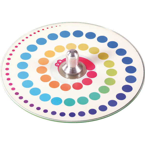 Grote Punkte-Kreisel met draaiende stippen op wit vlak, stippen cd tol, cd-kreisel