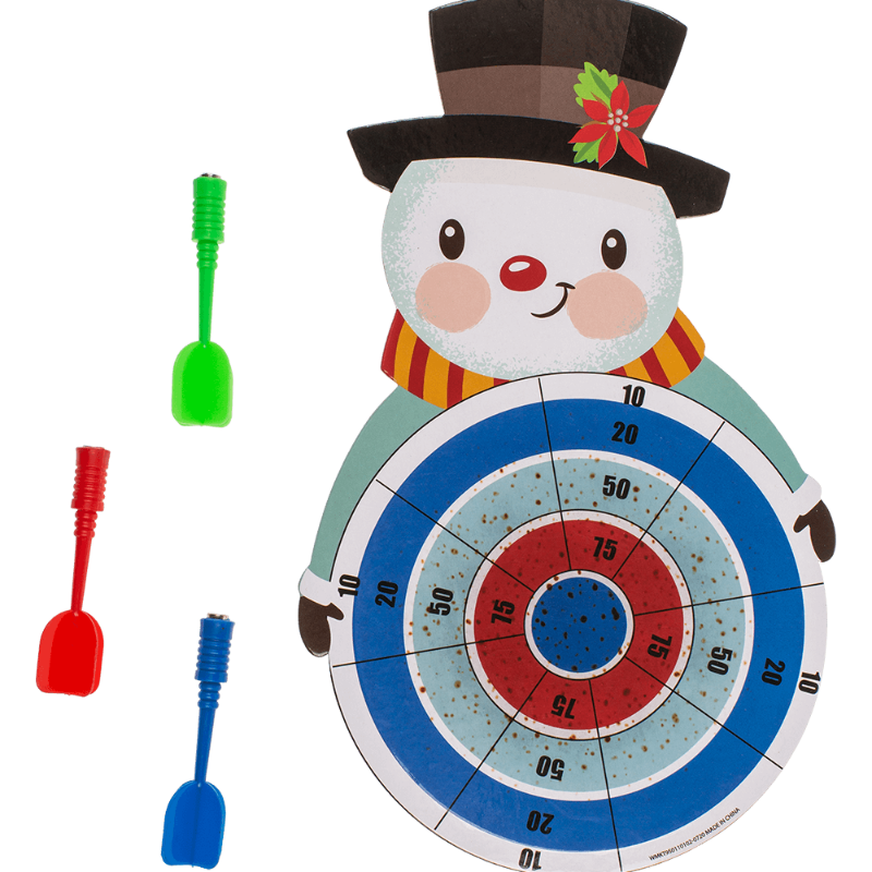 magneet dartbord sneeuwpop met drie magneetpijlen, grove motoriek en rekenvaardigheden oefenen.