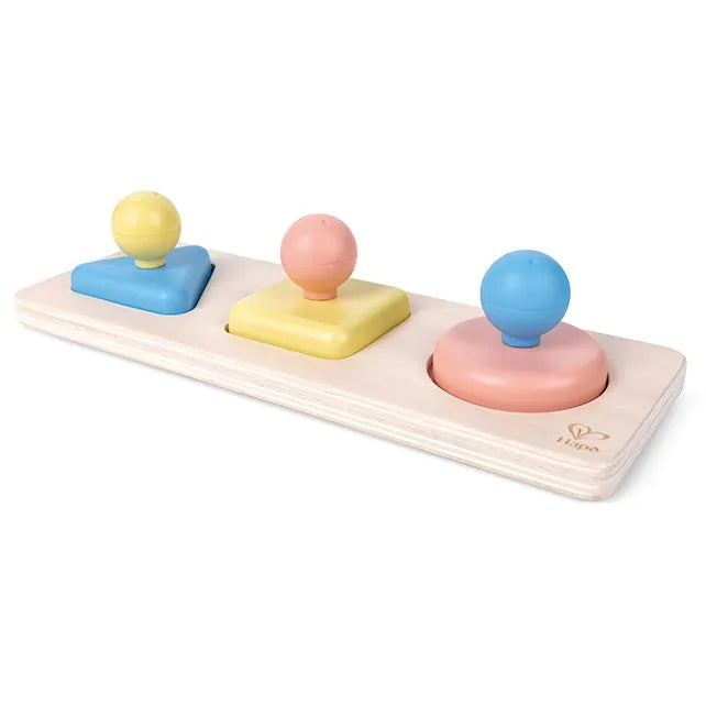 Houten vormenpuzzel voor fijne motoriek met grote knoppen voor kleine handen, spiegelpuzzel van hape