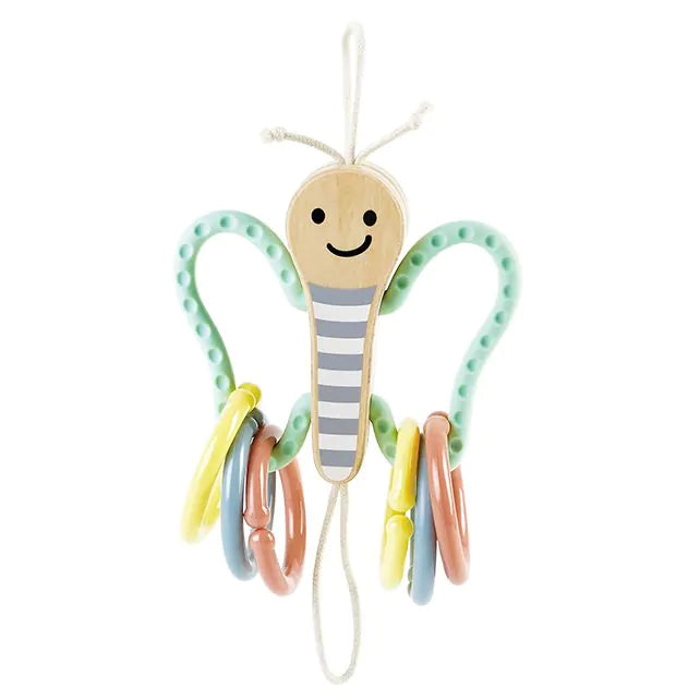 hape grijpspel, bijtspel vlinder met ketting links, sensoriek en motoriekspeelgoed voor de jongeste ontwikkelingleeftijd