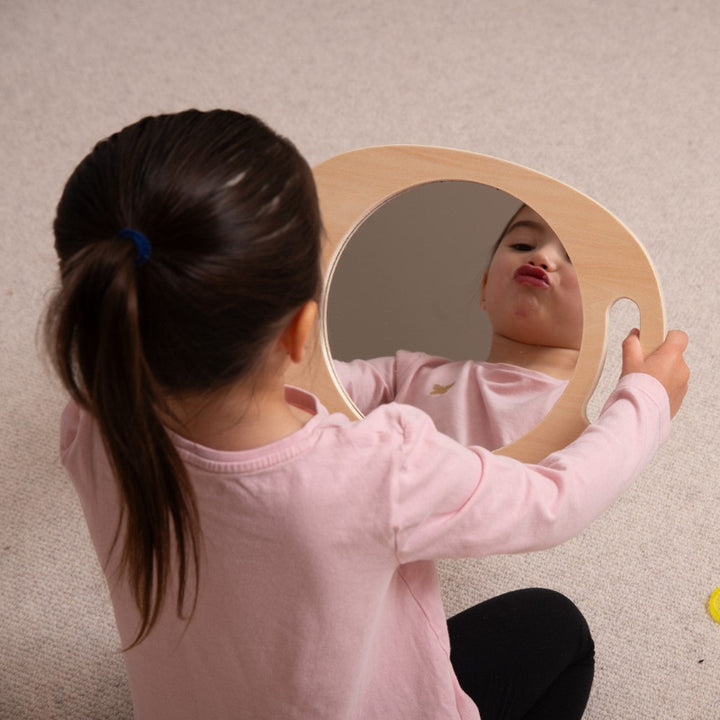 ticklit kinderspiegel, houten spiegel met twee handvaten, grote kinderspiegel