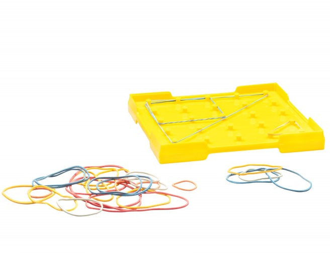 Geoboard klein geel 15x15 cm met 5x5 noppen raster voor elastiekfiguren en meetkunde