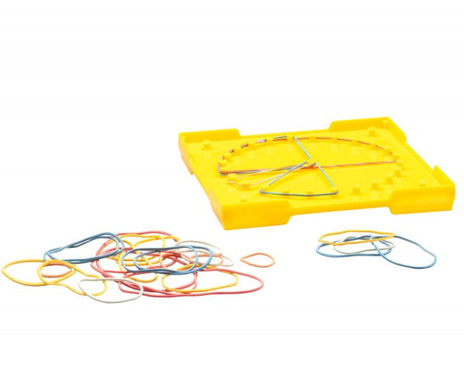 Geoboard geel dubbelzijdig met ronde noppen in cirkelvorm voor symmetrie en geometrie