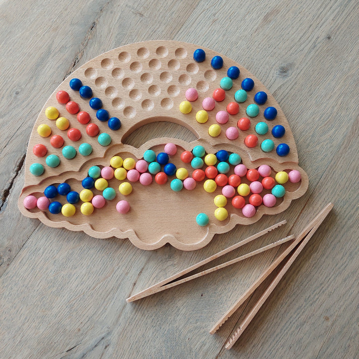 Toys42Hands Regenboog knikker pincetspel, fijne motoriek spel, basisschool materiaal