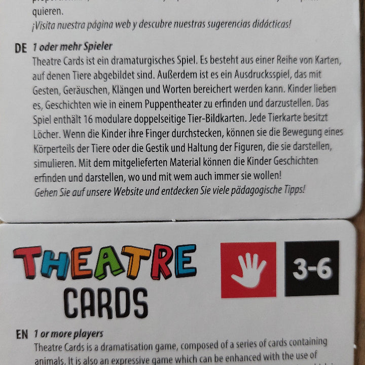 Headu Vingertheater kaarten, achterkant van de doos met instructie
