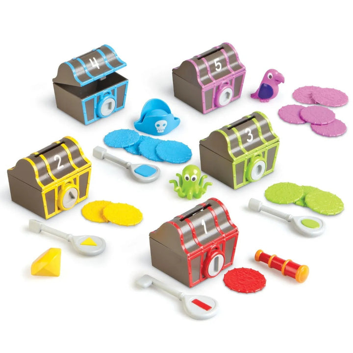 Learning Resources Slotkistjes piraat, inhoud van het spl, kistjes, sleutels, munten en schaten motoriekspeelgoed, fijne motoriek