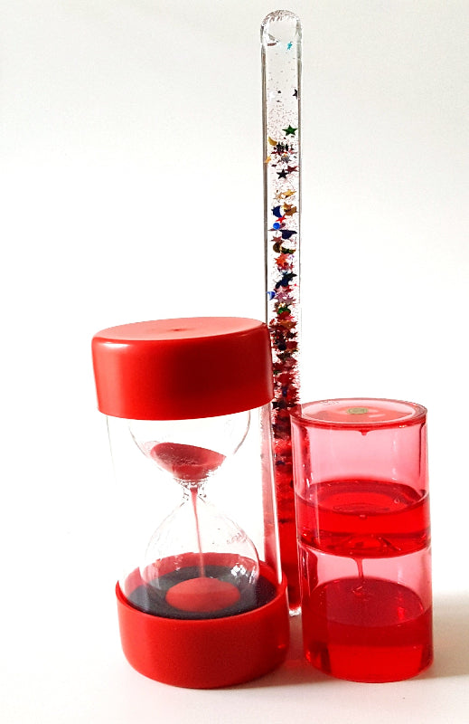 JToys Lavadom klein, zandloper ballotino en toverstaf in rood, sensoriek materiaal, therapie materiaal