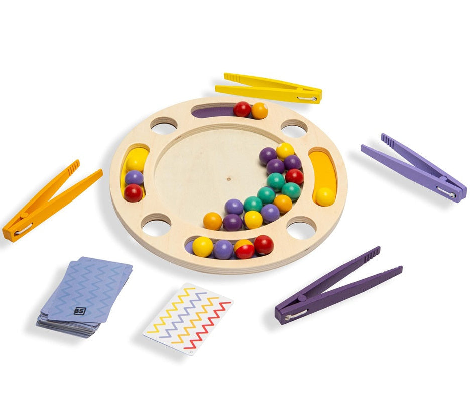 bs toys Zigzag pincettenspel, houten spel voor de fijne motoriek met kogels en pincetten