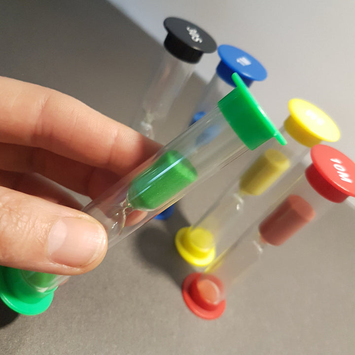 JToys Zandlopers 10cm 5stuks, kleine handige zandlopers