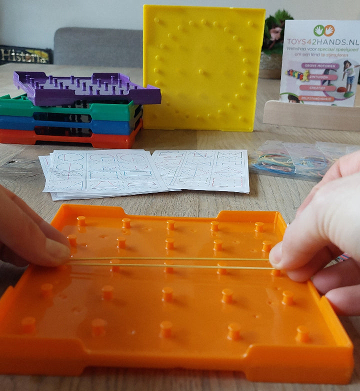 wissner Geoboards klein 6 stuks, noppenbord, elastikejes bord met voorbeelden, motoriekmateriaal