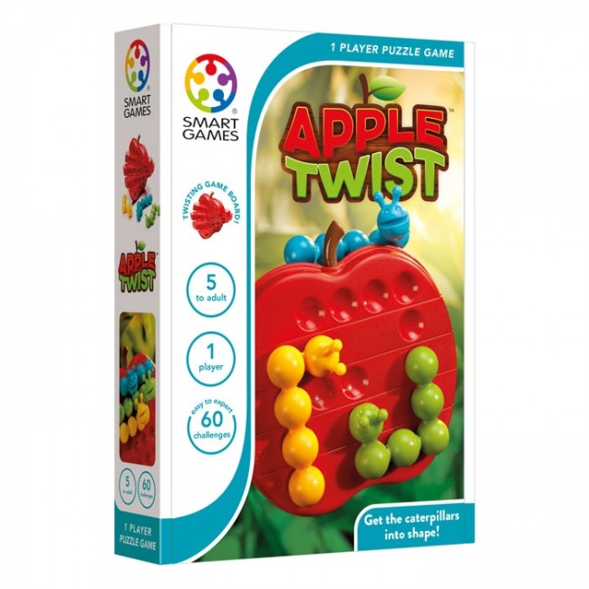 Doos van SmartGames Apple Twist denkspel met appels en buigbare rupsen – logica spel met 60 opdrachten