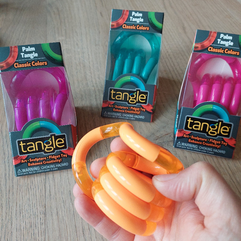 Tangle Palm tangle roze, oranje, paars en turquois, grote tangle fidget tangel, friemelspeelgoed