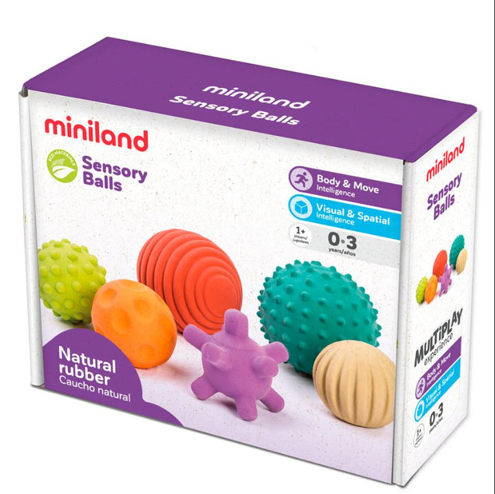Doos met duurzame rubber baby ballen van natuurlijk materiaal – sensorisch motoriek speelgoed