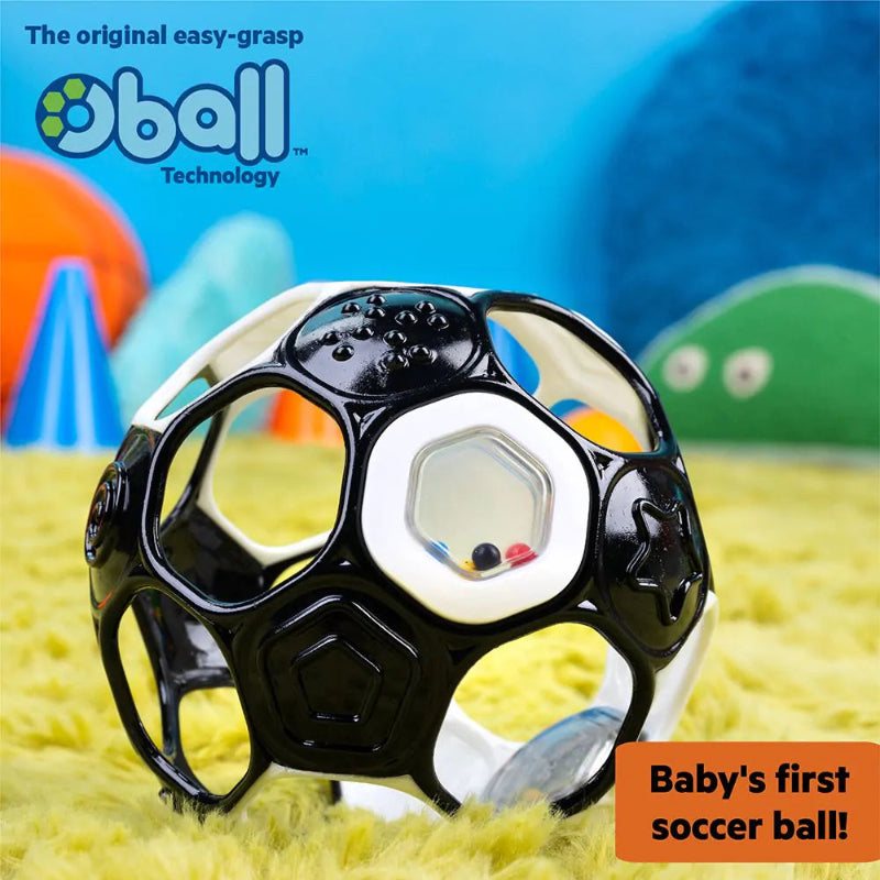 baby's first soccer ball, eerste voetbal, zwart wit oball met rattel, easy grasp, makkelijk te grijpen