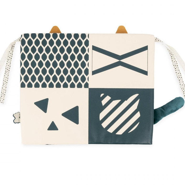 kaloo babyspiegel met zwart wit contrast plaatjes, ophangen, neerzetten, motoriek babyspeelgoed