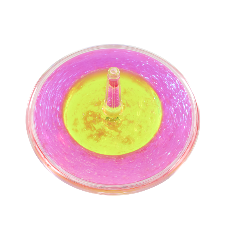 lava tol roze-geel, tollende tol met twee kleuren effect door olie 