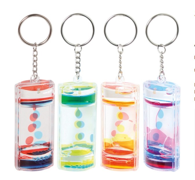 vier kleuren liquid motion sleutelhanger, liquid timer, lavaloper sleutelhanger, sensoriek materiaal