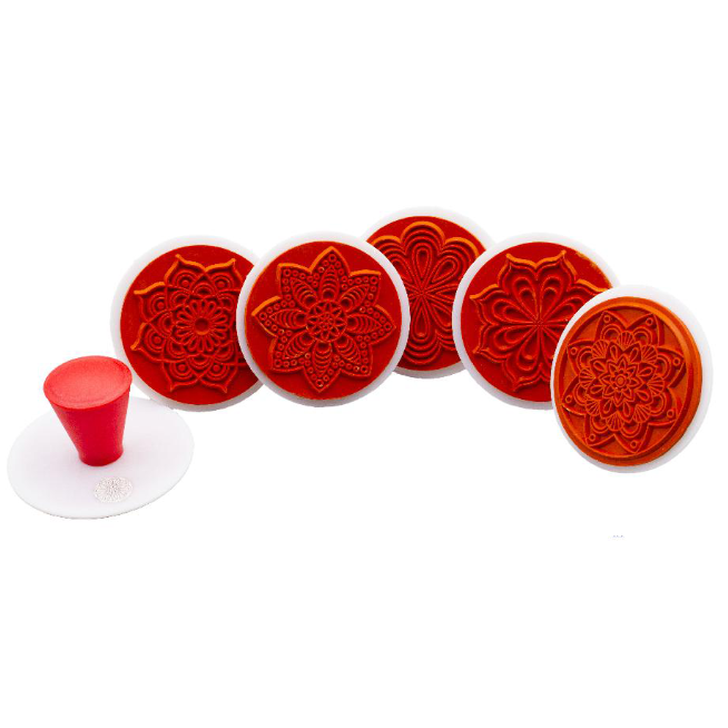 grote stempel met grote handvat, mandala stempel, stempelen en inkleuren, motoriek en creatief materiaal