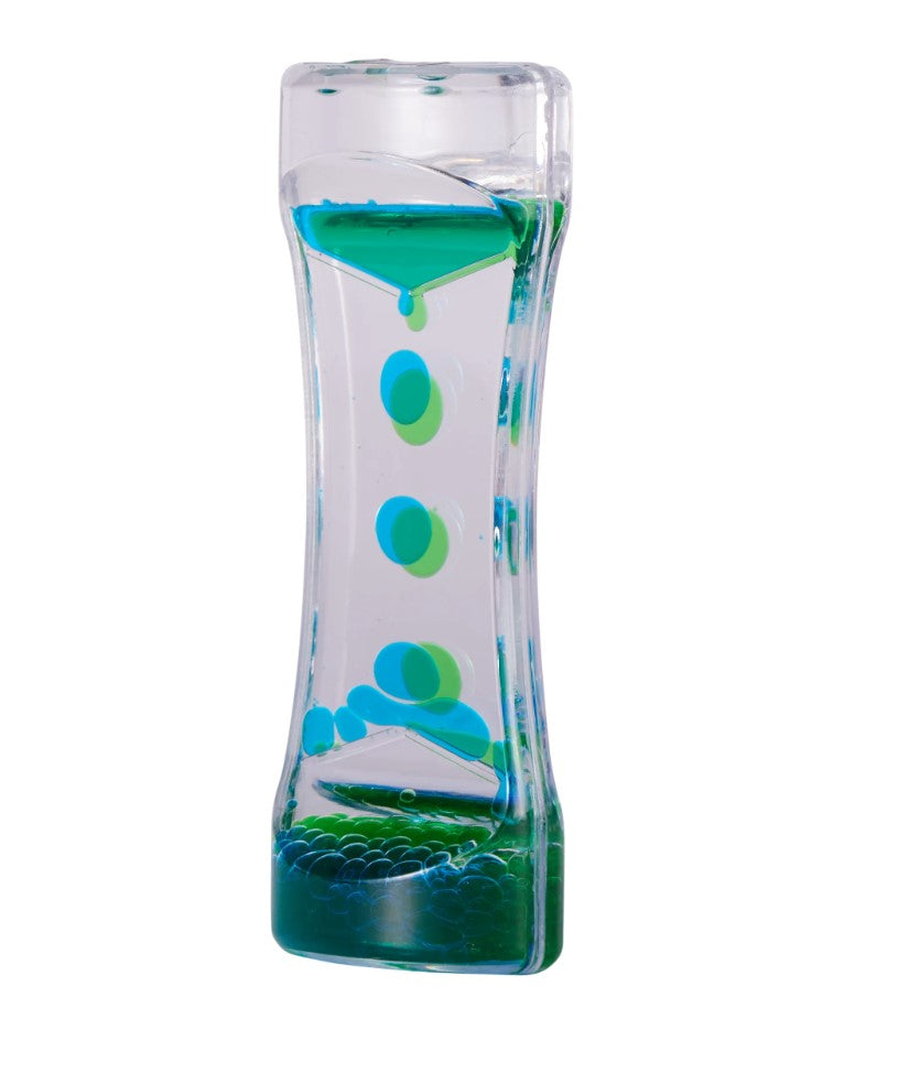 liquid lavaloper groen blauw, sensoriek olie zandloper